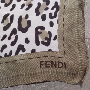 Fendi silk scarf 33x33 green leopard print. Gently used condition